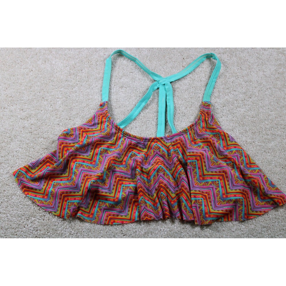 YMI Swim Top Womens XL Multicolor Chevron Print Ruffle Bikini Tankini Festival